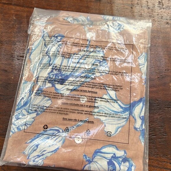 🆕 INDIGO SWIMWEAR Collard Blue Floral Tan 100% Linen Beach Coverup Shirt - Picture 5 of 6